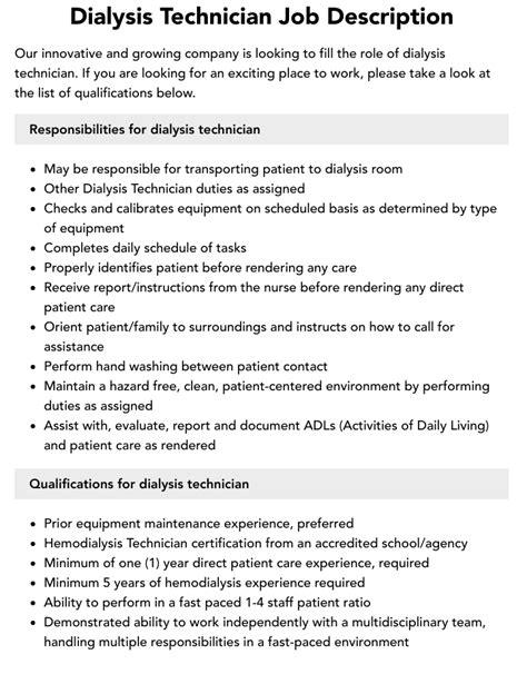 Dialysis Tech Duties And Responsibilities Explained