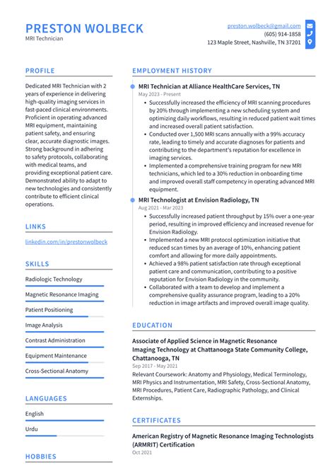 Mri Tech Resume: Top Skills And Keywords To Include