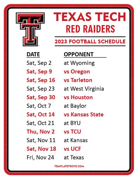 Texas Tech 2008 Football Schedule: 12 Game Slate